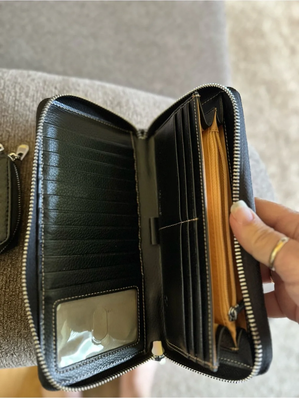 Black Leather Wallet Phone Case with Key Fob